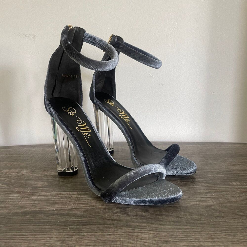 So Me Women’s Light Blue Faux Suede Clear Block Heeled Sandals Size 7.5
